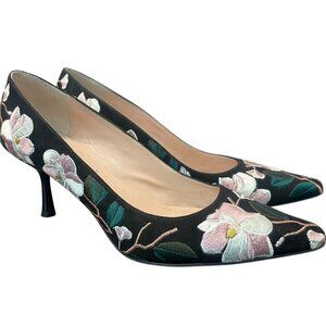 Stunning Kate Spade NY Black Velvet Suede Floral Embroidery Pumps Heels Size 7.5